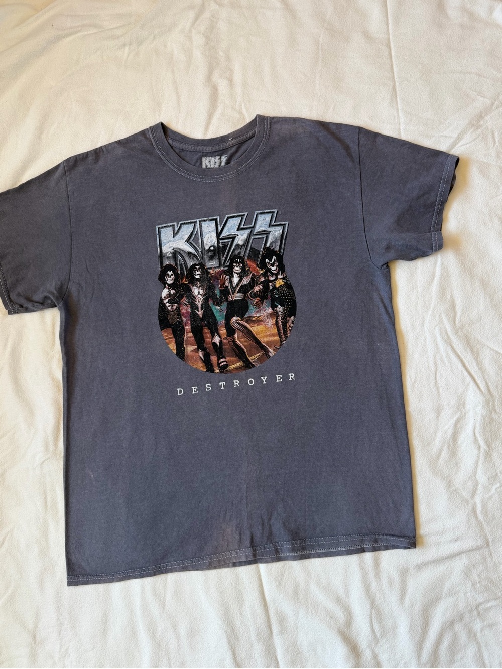 Kiss Short Sleeve Band Tee in Charcoal Gray with Multi-Color Graphic